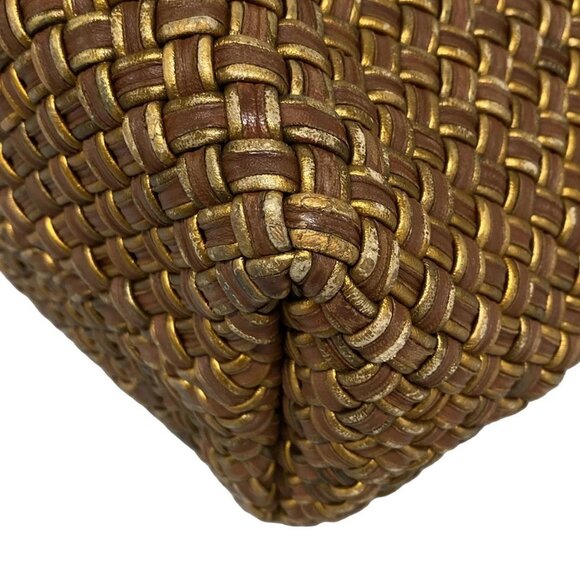 Auth BOTTEGA VENETA Cabas PM 141498 Dark Brown Gold Leather 0**/2** Tote Bag - Picture 3 of 16